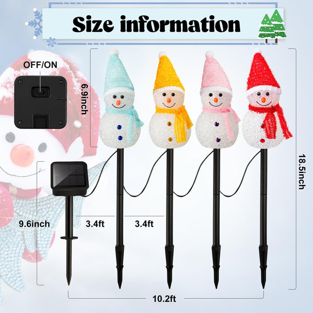 4 Pcs Solar Christmas Snowman Pathway Lights Outdoor Decorations Solar Snowman Solar Stake Lights Snowman Santa Lights Waterproof Walkway Snowman Landscape Lights for Patio Yard(Multicolored)