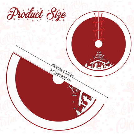 48 Inch Christmas Tree Skirt Nativity Scene Holy Family Xmas Tree Mat Jesus is The Reason for The Season Tree Skirt Pad Double Layer Round Tree Skirt for Christmas Holiday Jesus Party Decor (Red)