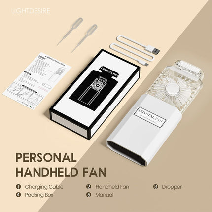Handheld Fan With Crystal Stones, Mini Personal Fan Quiet Retractable, Cooling Portable Fan Rechargeable 3 Speeds Mode, Lady