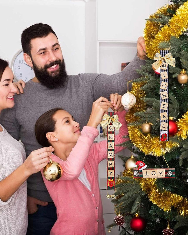 Christmas Ornaments Crafts for Kids Adults Personalized Xmas Tree Decorations DIY Tags Ribbon Scrabble Letter Tiles Bells Decorative Hanging Home Decor for Girls Boys