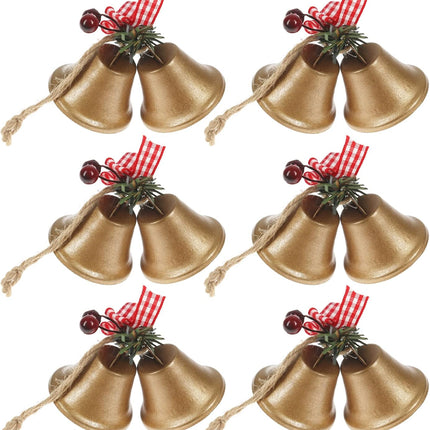 Tinsow 6 Pcs Red Christmas Bells, Tree Hanging Ornament Metal Jingle Bells for Christmas Holiday Decoration (6, Gold)