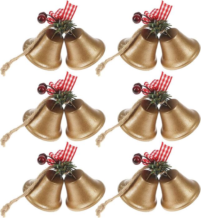 Tinsow 6 Pcs Red Christmas Bells, Tree Hanging Ornament Metal Jingle Bells for Christmas Holiday Decoration (6, Gold)