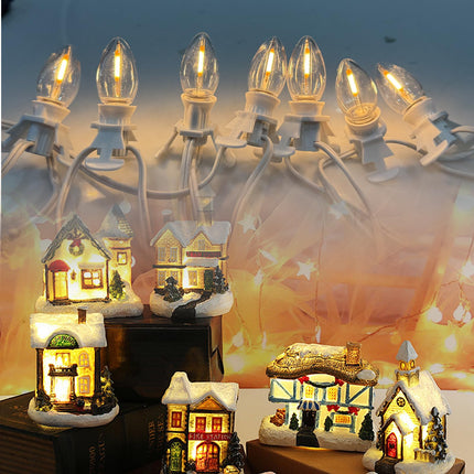 Abeja White Accessory Cord with 7 LED C7 String Light Bulbs, 14FT Plug in Christmas Village Lights Connectable C7 Bulb Clip Lights for Craft Village Halloween Christmas House Decoration