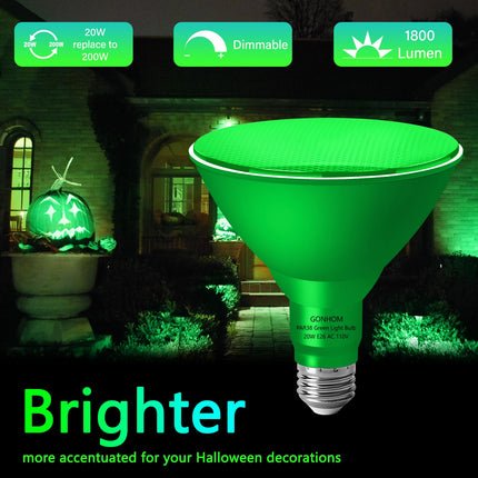 4 Pack PAR38 Green Flood Lights Outdoor,Dimmable Flood Green Light Bulb,20W(Equivalent to 200W),E26 Base Green LED Light,Christmas Light Bulbs,Outdoor Porch,Holiday Lighting,Flood Light Bulb