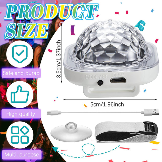 4 Pieces Mini Disco Light Ball Strobe Atmosphere Lights with USB Cable and Suction Portable LED Wristbands Rotating USB Night Disco Light up Bracelet Lamp for Christmas Dance Birthday