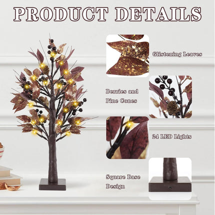 Artgar 22 Inch Mini Christmas Tree, Purple Christmas Tree, Prelit Christmas Tree, Tabletop Christmas Tree with Pinecones 24 LED Warm Lights for Home, Tabletop, Indoor, Fireplace, Christmas Decorations