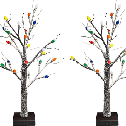 FUNPENY Christmas Birch Tree with C3 Lights, 2 Pack 18 Inch 24LED Tabletop Tree Battery Operated Light Jewelry Holder Indoor Christmas Decoration for Valentine's Day Home Party Wedding