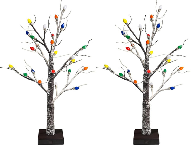 FUNPENY Christmas Birch Tree with C3 Lights, 2 Pack 18 Inch 24LED Tabletop Tree Battery Operated Light Jewelry Holder Indoor Christmas Decoration for Valentine's Day Home Party Wedding