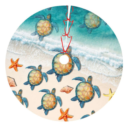 Sea Turtle Beach Starfish Ocean Coastal 36 Inch Christmas Tree Skirt Carpet Mat Funny Party Decor Supplies for Xmas Halloween Decorations Occasion Ornament