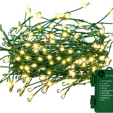 Battery Operated Christmas Lights, 10FT 100 Micro LEDs Fairy Lights with 8 Modes and Timer, Green Copper Wire for Indoor Outdoor Christmas Tree Wreath Garland Garden Party,Warm White