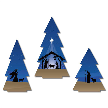 Christmas Nativity Decor 3 Pieces Wood Table Christmas Tree Rustic Farmhouse Xmas Centerpiece for Small Table Christmas Trees Tiered Tray Decoration