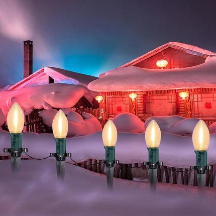 C9 LED Clear Pathway Lights, 38FT Outdoor Christmas Pathway Markers Lights with 25 Stakes, Connectable Waterproof Pathway Lights for Yard Lawn, Garden Decor