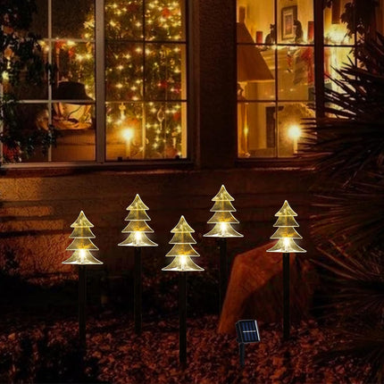 ILLUMI Christmas Solar Pathway Lights, Set of 5 Waterproof Landscape Christmas Lights, Stake Christmas Decorations, LED Lights for Yard Lawn Patio Walkway Decor (5PCS-Warm White-Tree)