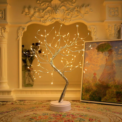 Yiliaw 20" Sparkly Tabletop Bonsai Tree Light 108 LED Warm White Fairy Light Spirit Tree, DIY Artificial Twinkling Tree Lamp for Bedroom Desktop Festivals Room Decor, USB or Battery Powered Lights