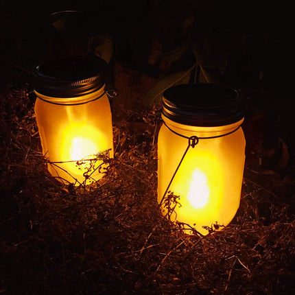 Solar Flicker Torch Lights, 6 Pack Waterproof Dancing Flicker Lanterns Lights Build-in Glass Mason Jar, Outdoor Patio Yard Desktop Party Halloween Xmas Decor Solar Lanterns