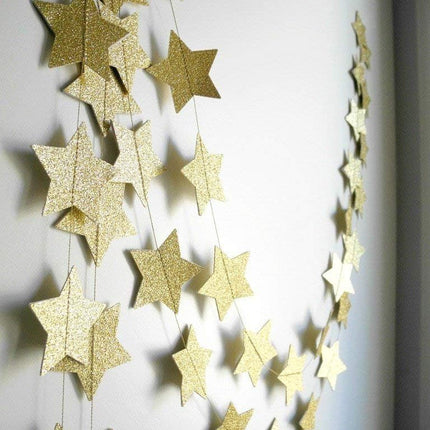 3-Pack,Gold Star Garland, Golden Christmas Galaxy Banner, Twinkle Twinkle Little Star Garland Christmas Garland, Christmas Decor, Gold Baby Shower (4 inch in Diameter,13 Feet)