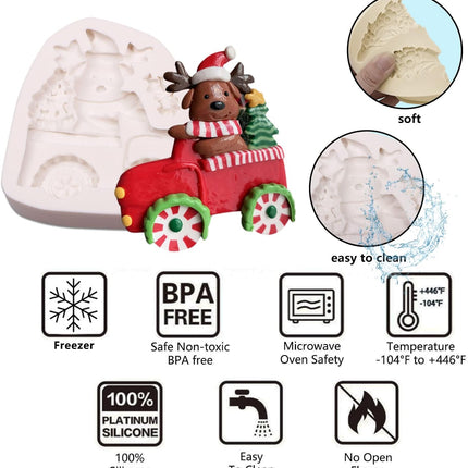 Christmas Clay Mold, Santa Claus Reindeer Pickup Christmas Tree Resin Decoration Mold, Xmas Holiday Party Chocolate Cake Decoration Cake Toppers Clay Candy