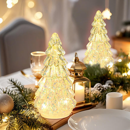 Bdor Arcylic Christmas Tree，Prelit Tabletop Mini White Christmas Tree with Topper Star Musical Ornament for Best Desk Decoration
