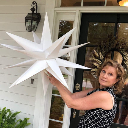 Elf Logic Large 30” Easy Assembly Warm White LED Moravian Star - Hanging Outdoor Christmas Light - Use as Holiday Decoration, Porch Light, 3D Fixture, Advent Star, Wedding & Ballroom Venue Decor