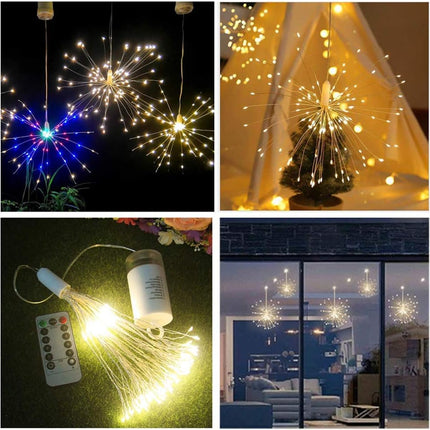 FOOING 4 Pack Firework Lights Led Copper Wire Star String Lights 8 Modes Battery Operated Fairy Lights with Remote,Wedding Decorative Hanging Lights for Party Patio Garden Decoration