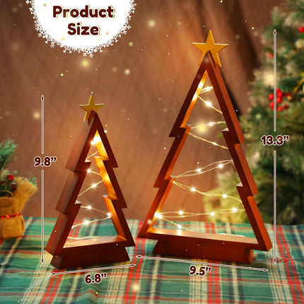 Christmas Table Decorations Wooden Lighted Christmas Trees Rustic Christmas Ornaments Table Centerpieces Xmas Decorations Indoor Fireplace Window Decor Set of 2