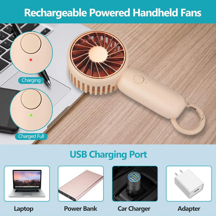 Handheld Mini Fan, Usb Small Personal Fan With 3 Speed Adjustable Low Noise, Portable Hand Held Fan With Carabiner For For Women