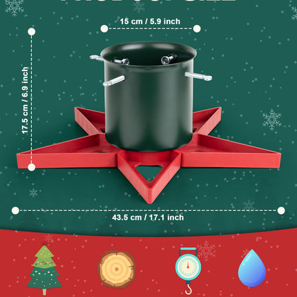 GuuG Real Christmas Tree Stand Base - Live Trees Small Christmas Tree Holder up to 6.5ft Trees for Real Xmas Trees 0.53 Gal Star+ Green&Red