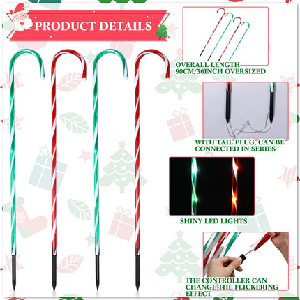 12 Pcs 36 Inch Giant Christmas Candy Cane Lights Christmas Pathway Walkway Lights Outdoor LED Decorations, Extra Large Yard Pathway Stake Lights for Lawn Garden Driveway Walkway Xmas Decor