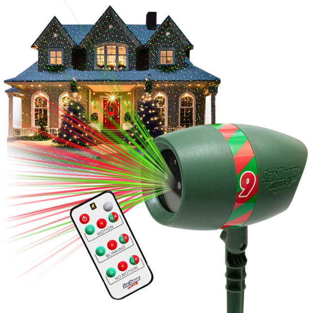 Star Shower Ultra 9 Outdoor Laser Light Show with Remote, AS-SEEN-ON-TV, 9 Unique Patterns, Showers Home w/Thousands of Lights, 3 Color Combinations, Motion or Still, Up to 3200 Sq Ft