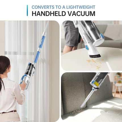 Fabuletta Cordless Vacuum Cleaner For Home, Up To 45 Min Runtime 6 In 1 Stick Vacuum Cleaner With Detachable Battery, Super Lightweight, Great For Pet Hair & Carpet & Hard Floor, White