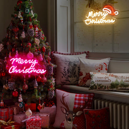 Shine Decor Merry Christmas Neon Sign, Dimmable USB & Battery Powered Pink Merry Christmas Light Up Sign, Christmas Decor for Year Bedroom Wall Birthday Party Window 15.75'x7.4''