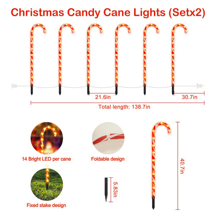 COOLWUFAN 40" Candy Cane Lights for Outdoor Christmas Decorations, Set of 12 Pack Extra-Large Candy Cane Pathway Lights, Lighted Candy Canes with Stakes and 168 Bright LED for Xmas Outside Decor