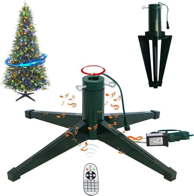 Rotating Christmas Tree Stand, Adjustable Tree Stands with Remote Control, Music, Adapter, Artificial Christmas Tree Stand for Up to 10 FT 80 LB Tree