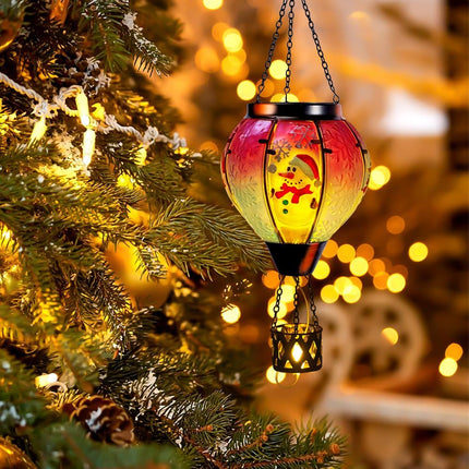 Hot Air Balloon Decorations, Christmas Snowman Outdoor Hanging Lights with Candle Holder, Solar Lanterns Outdoor Waterproof for Garden, Patio, Lawn Decor