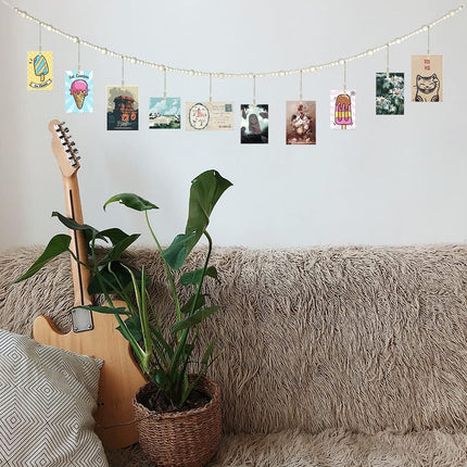 6.46Ft Wooden Beaded Garland with 10 Clothespins Photo Garland Hanging Photo Display Office Nursery Room Banner Decor Christmas Cards Family Holiday Clips Boho Decorations Mother's Day s