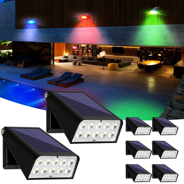 Solar Spotlights Multicolored, Dusk Til Dawn Solar Lighting Stay On All Night, 7-Color Cycling Landscape Light Outdoor, Super Bright Colorful Solar Wall Light for Halloween Christmas, 8-Pack