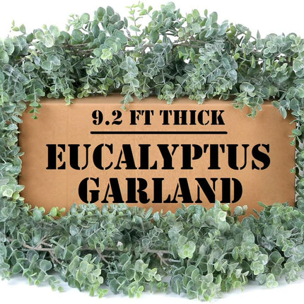 Eucalyptus Garland 9.2ft Long & Thick - Faux Greenery Garland Leaves - Artificial Eucalyptus Vines - Wedding Eucalyptus - Christmas Garland Home Room Decor - Table Runner Indoor Outdoor