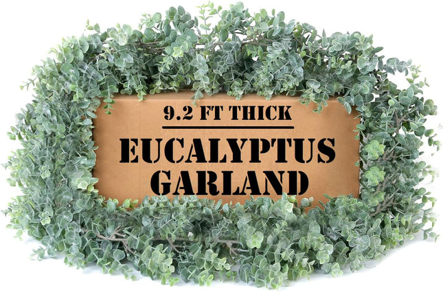 Eucalyptus Garland 9.2ft Long & Thick - Faux Greenery Garland Leaves - Artificial Eucalyptus Vines - Wedding Eucalyptus - Christmas Garland Home Room Decor - Table Runner Indoor Outdoor