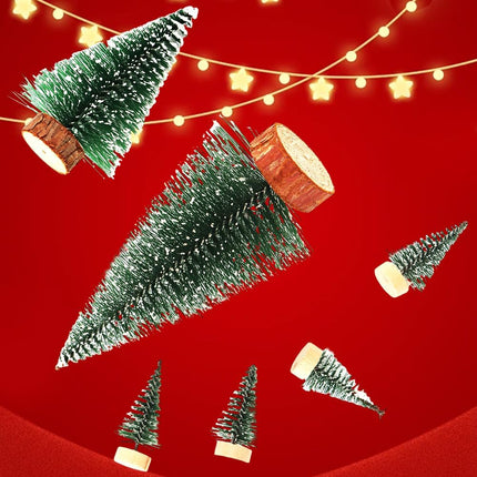 6PCS Artificial Mini Christmas Tree, Small Sisal Trees with Wooden Bases, Bottle Brush Trees Xmas Tabletop Trees for Home Kitchen Christmas Decor(6pcs)