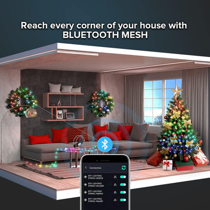 BTF-LIGHTING RGB IC WS2812B USB Twinkle Smart Fairy Light String 32.8FT 100pixel Transparent Wire Music Bluetooth Mesh APP IR Remote DIY Control Sync Color Chasing IP65 For Christmas Tree Bedroom DC5V
