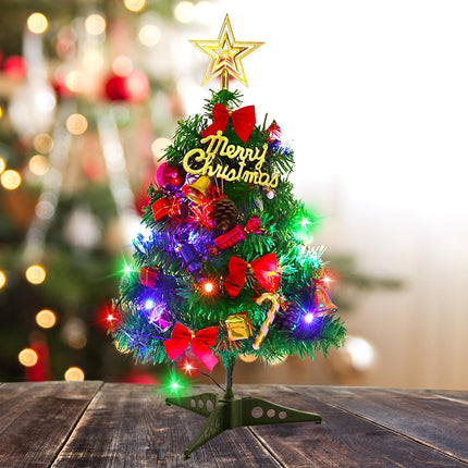 20 Inch Christmas Tree with Light Small Table Top Christmas Tree with LED String Lights, Star Treetop, Ornaments Balls Artificial DIY Christmas Table Decoration