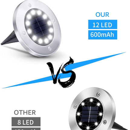 Biling Solar Outdoor Lights 12 Pack, Bright 12 Leds Solar Ground Lights Waterproof, Flat Pathway Lights Solar Powered For Yard
