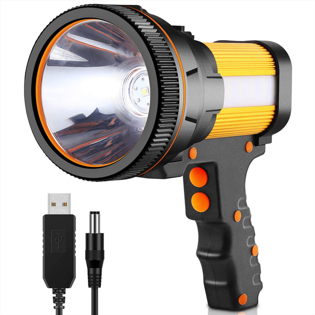 GEPROSMA Super Bright Most Powerful Cordless Handheld Spotlight High 6000 Lumens Rechargeable Big LED Flashlight, Large Searchlight Long Lasting Long Range