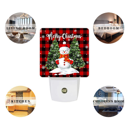 Merry Christmas Snowman Night Lights Cute Snowman Christmas Tree Red Buffalo Plaid Plug-in LED Night Lamp, Auto Dusk-to-Dawn Sensor White Light Ultra Low Power for Bedroom/Bathroom/Hallway/Kid's Room