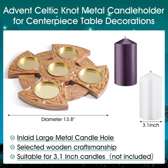 Christmas Advent Wreath Candle Holder with Faith, Joy, Love, Hope Large Celtic Advent Wooden Candle Holder Centerpiece Decor for Home Fireplace Church Suitable for Diameter of 3'' Candles
