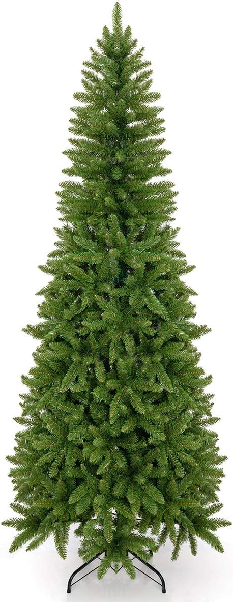 7ft Artificial Pencil Slim Christmas Tree, Includes Metal Stand, Kingswood Fir, Easy Assembly with Hinge