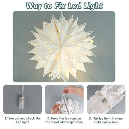 5 Pack Christmas Paper Snowflake Lanterns, Christmas Paper Star Lantern with LED Light White Hanging Lamp Ornaments for Xmas Tree Year Winter Frozen Weddings Birthday Holiday Party Decorations