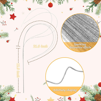 30 Pcs Long Glitter Firework Spray Picks 35.5 Inch Soft Christmas Curly Willow Sparkle Pine Sticks Dazzling Xmas Tree Ornaments for Mantel Fireplace Door Tree Winter Wreath Home Vase Decor(Silver)