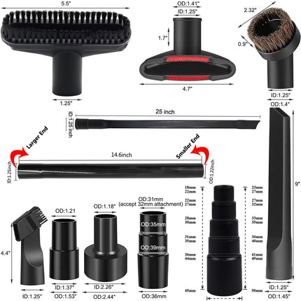 15 Pcs Universal Vacuum Attachments & Brushes For Shop Vac Accessories 2 12 To 1 14 Hose Adapter For Shop Vac, 1 78 To 1 Vacuum Hose Adapter, 1 14 Shop Vacuum Cleaner Attachments