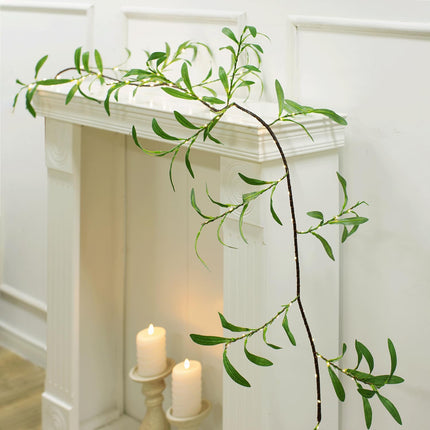 8.2Ft Artificial Olive Garland with Timer, 96 LED Battery Operated Garland Lights for Indoor Outdoor Home Decor Christmas Thanksgiving Spring/Summer Weeding Backdrop Holiday Decorations